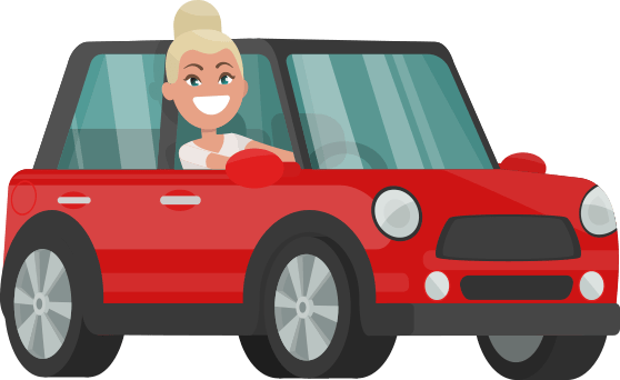 Cartoon woman in car